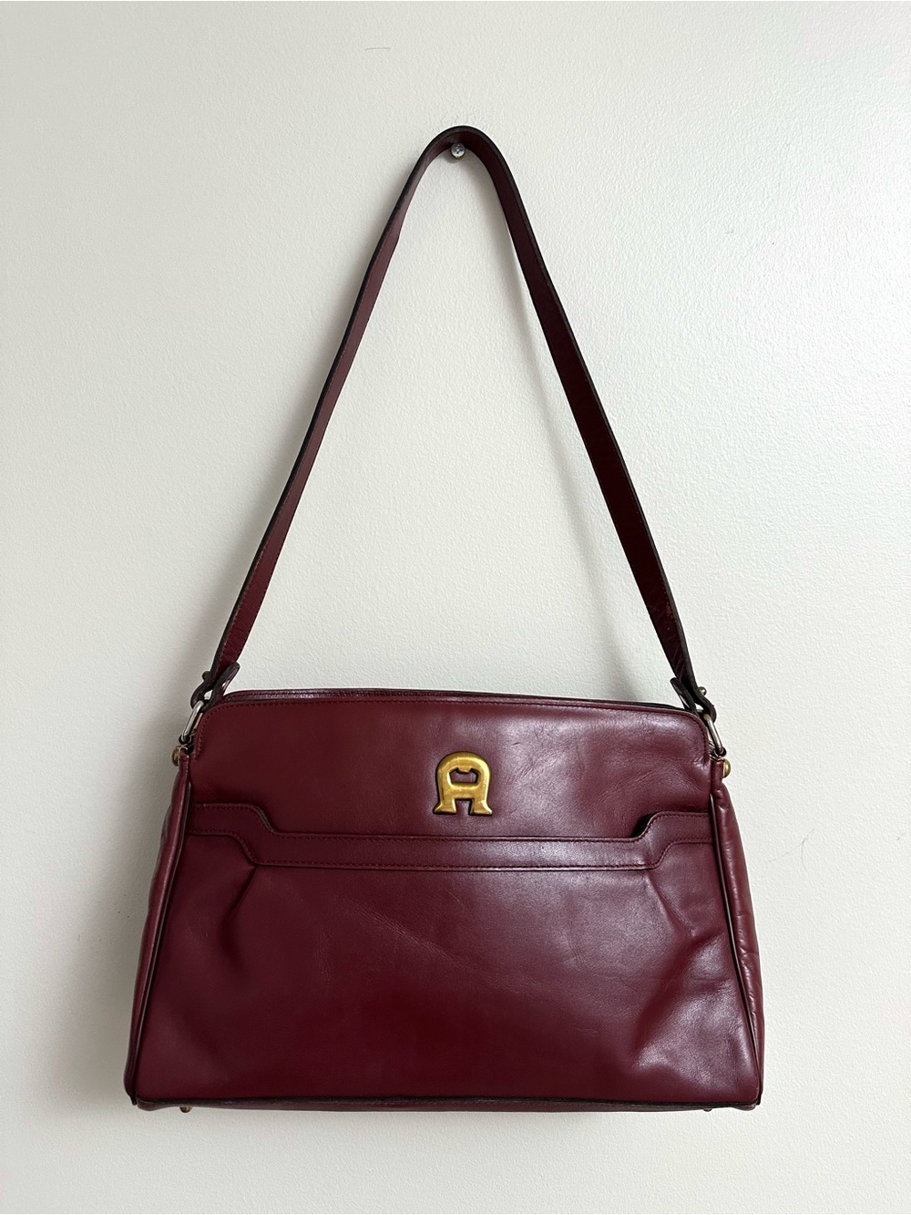 Etienne Aigner Oxblood Leather Shoulder Bag with Gold toned Hardware